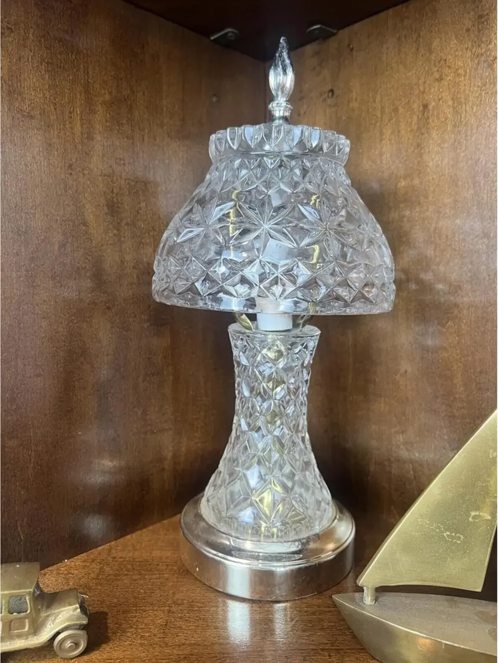 Vintage Cut Glass Table Lamp Crystal Style Bedside Lamp 13 Inch Tall